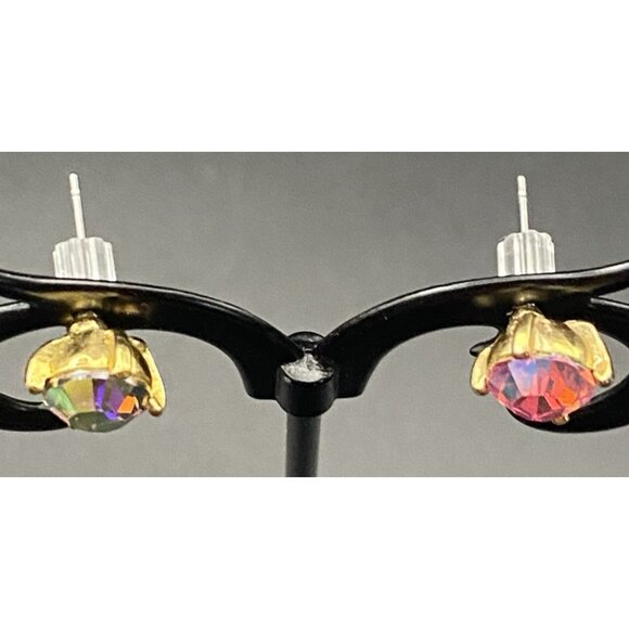 Kirk's Folly AB Faceted Crystal Stud Earrings 7 mm Gold Tone Fairycore Signed - Picture 4 of 6